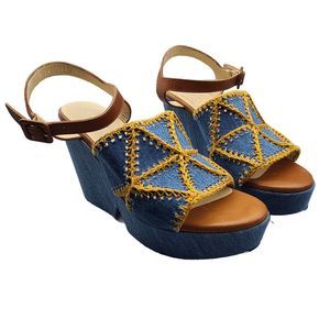 Robert Clergerie Blue and Yellow Heels with Platform Design